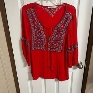 Anthro Solitaure red boho blouse sz M